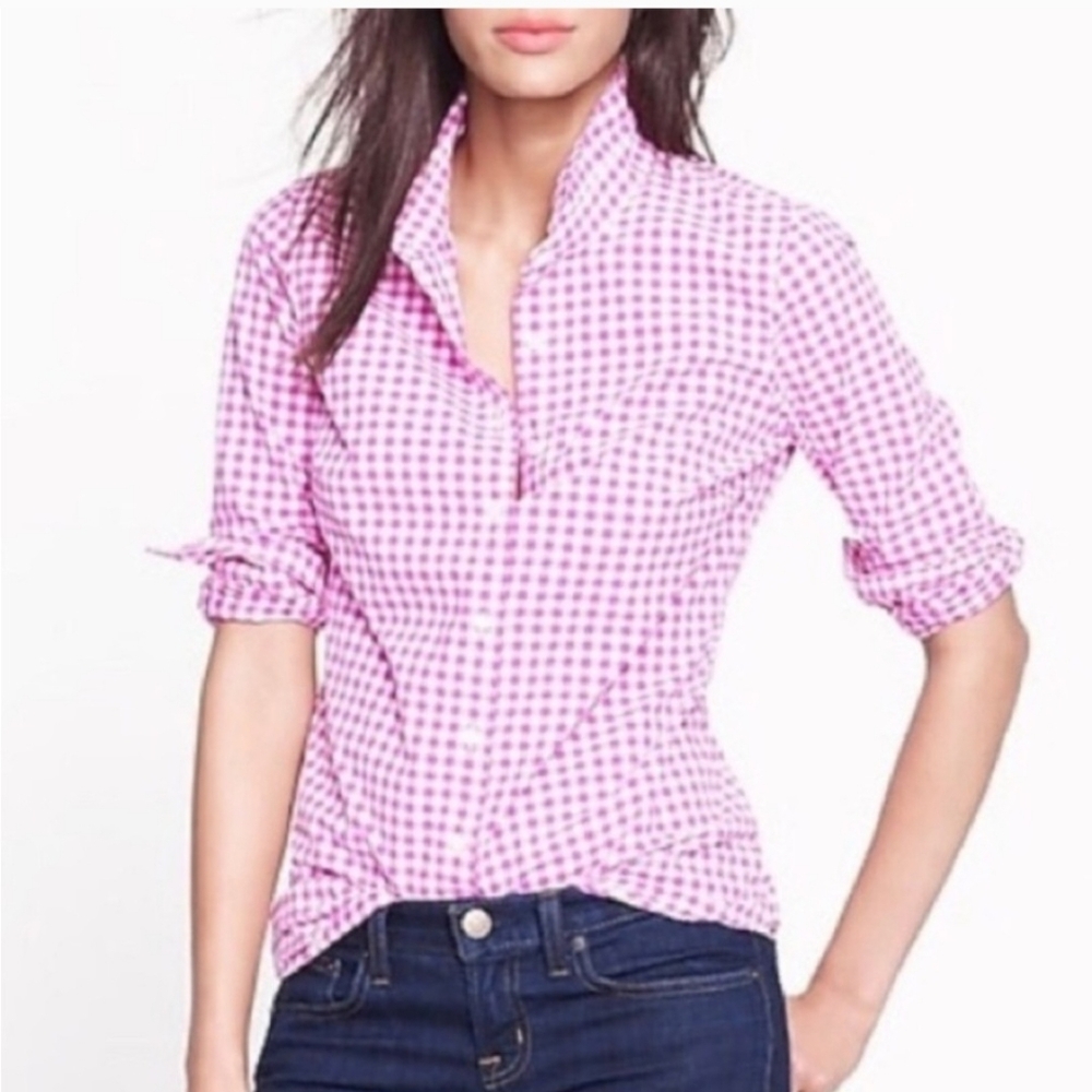 J. Crew The Perfect Shirt Pink Gingham Long Sleeve Shirt Size Small